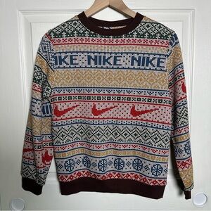 Nike Sweater Kids Large Sportswear Club Fleece Holiday Crew Vintage Christmas